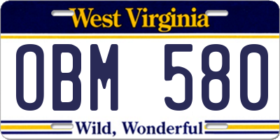 WV license plate OBM580