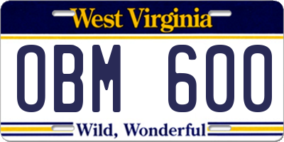 WV license plate OBM600
