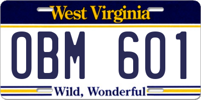 WV license plate OBM601