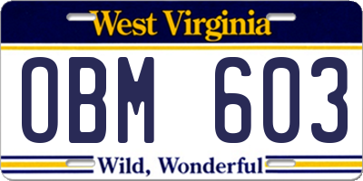 WV license plate OBM603