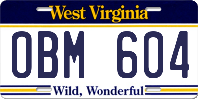 WV license plate OBM604