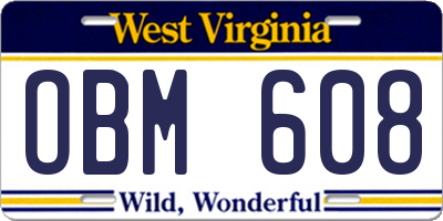 WV license plate OBM608