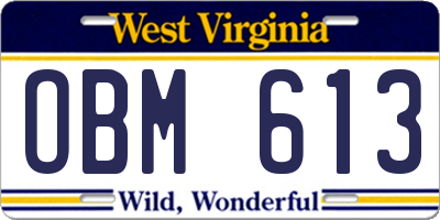 WV license plate OBM613