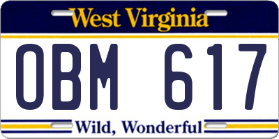 WV license plate OBM617