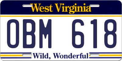 WV license plate OBM618