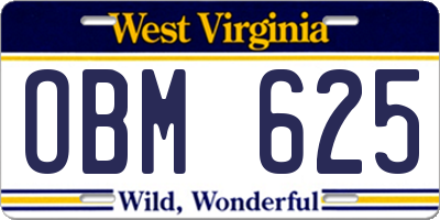 WV license plate OBM625
