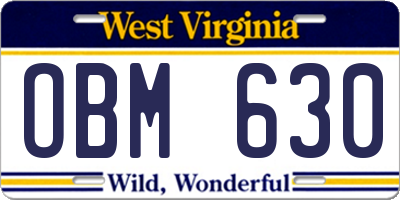 WV license plate OBM630