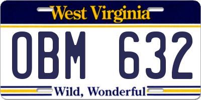 WV license plate OBM632