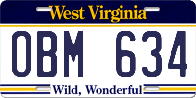 WV license plate OBM634