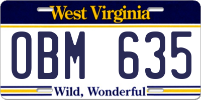 WV license plate OBM635