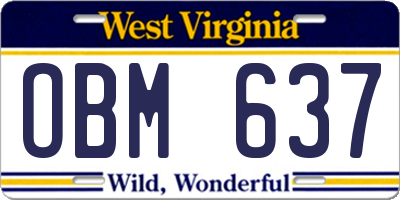 WV license plate OBM637