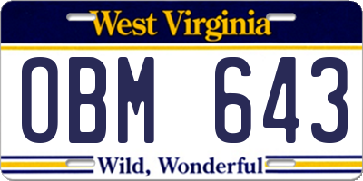 WV license plate OBM643