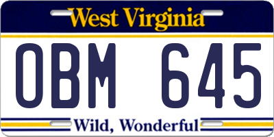 WV license plate OBM645