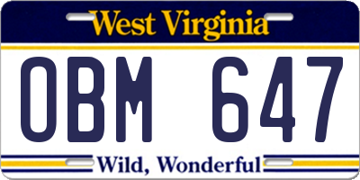 WV license plate OBM647