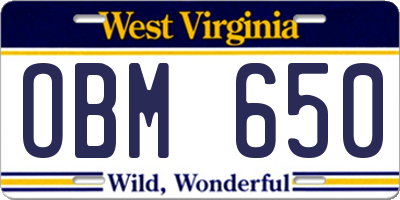 WV license plate OBM650