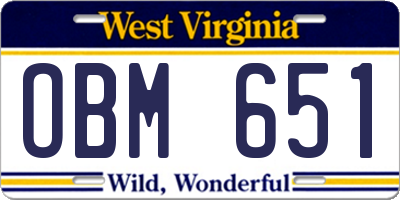 WV license plate OBM651