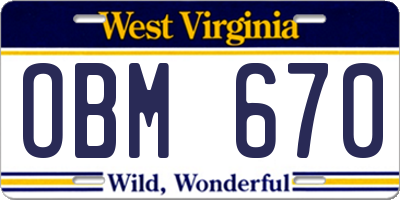 WV license plate OBM670