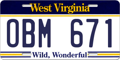WV license plate OBM671