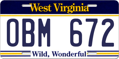 WV license plate OBM672
