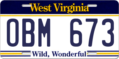 WV license plate OBM673