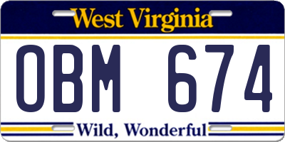 WV license plate OBM674
