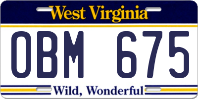 WV license plate OBM675