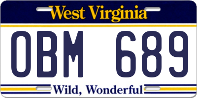 WV license plate OBM689