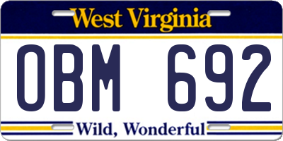 WV license plate OBM692