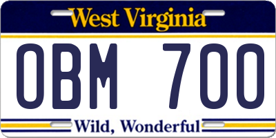 WV license plate OBM700