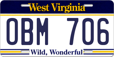WV license plate OBM706