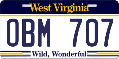 WV license plate OBM707