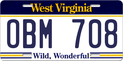 WV license plate OBM708