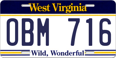 WV license plate OBM716