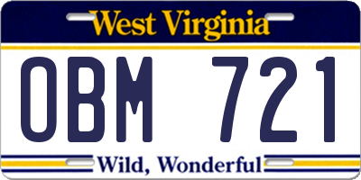 WV license plate OBM721