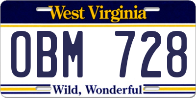 WV license plate OBM728