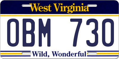 WV license plate OBM730