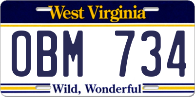 WV license plate OBM734