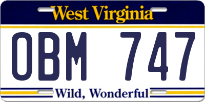 WV license plate OBM747