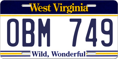 WV license plate OBM749