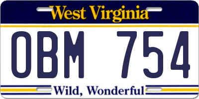 WV license plate OBM754