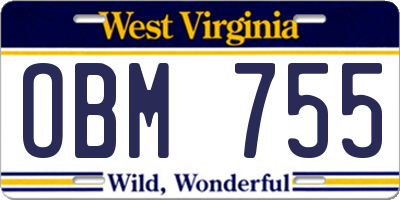 WV license plate OBM755