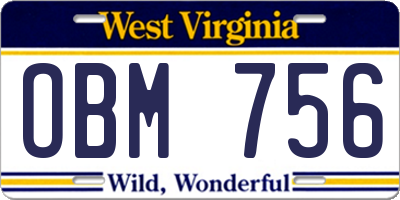 WV license plate OBM756