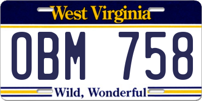 WV license plate OBM758