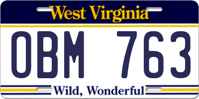 WV license plate OBM763