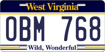 WV license plate OBM768