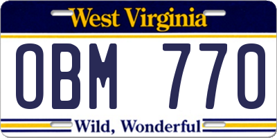 WV license plate OBM770