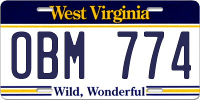 WV license plate OBM774