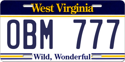 WV license plate OBM777
