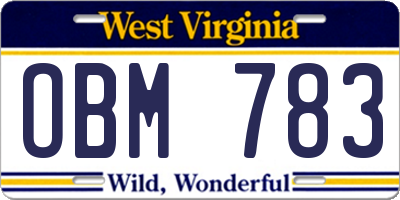 WV license plate OBM783