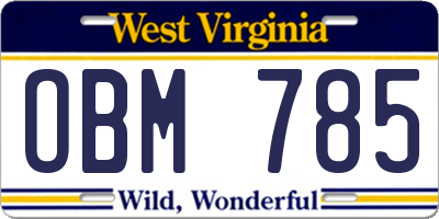 WV license plate OBM785